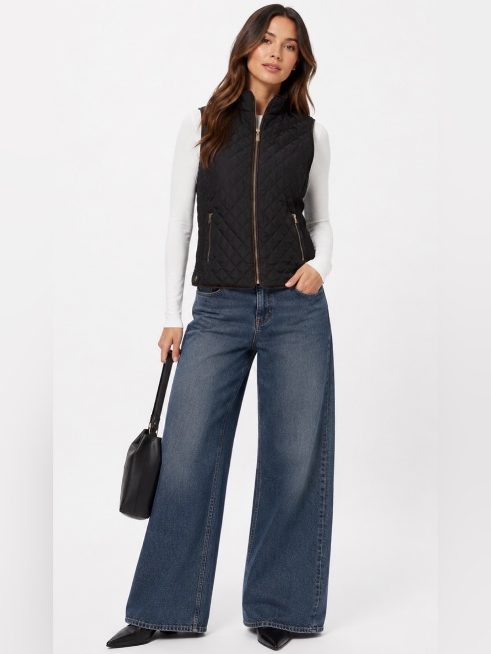 Black Quilted Sleeveless Zip-Front Vest